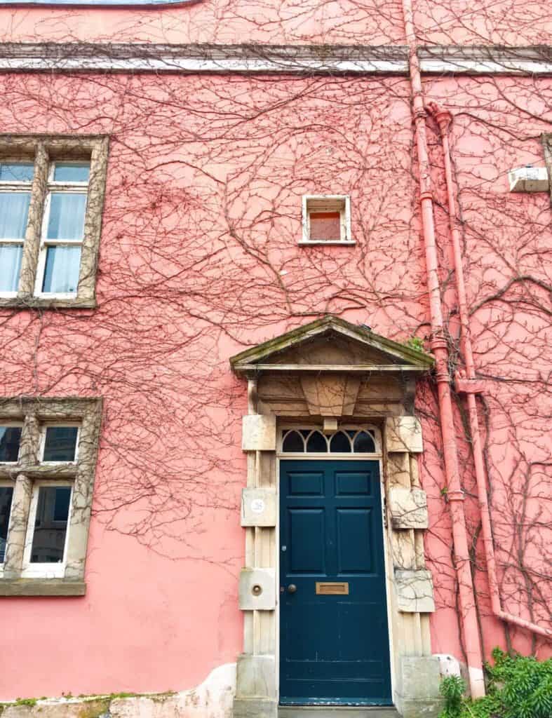 Pink house with blue door in Clifton Bristol
