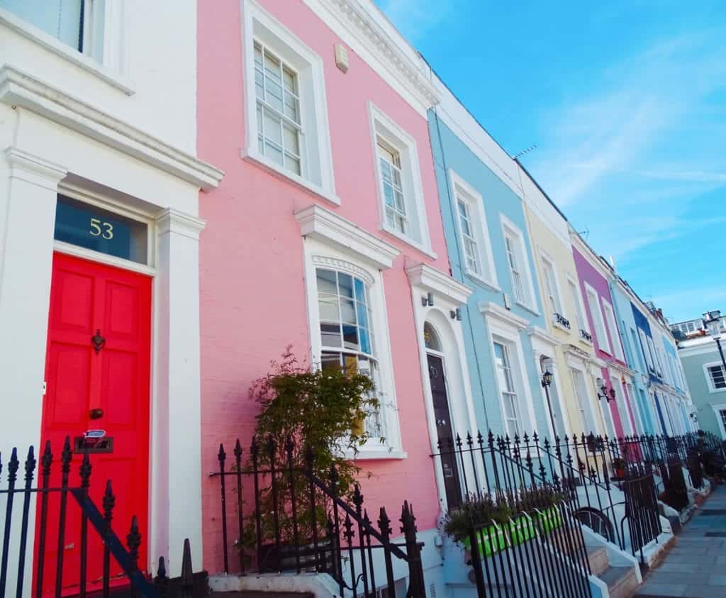 Multicoloured houses Notting Hill London
