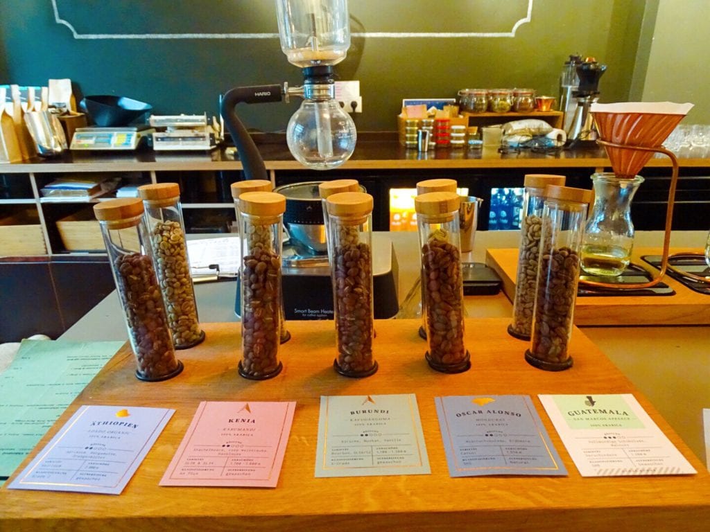 Coffee in test tubes at Nord Coast Coffee Roastery