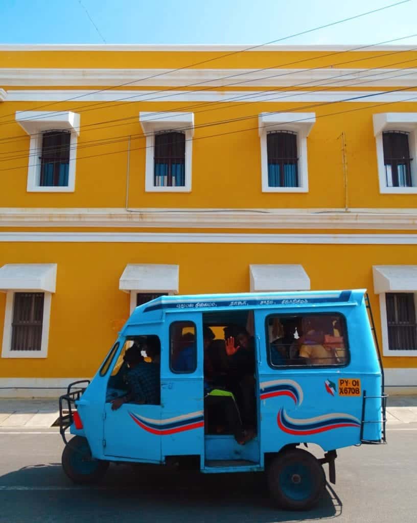 Blue tuk-tuk Pondicherry travel guide