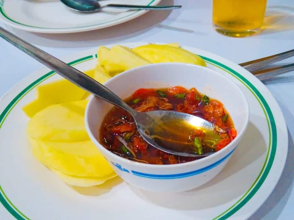 Mango and fish sauce T & K Seafood restaurant