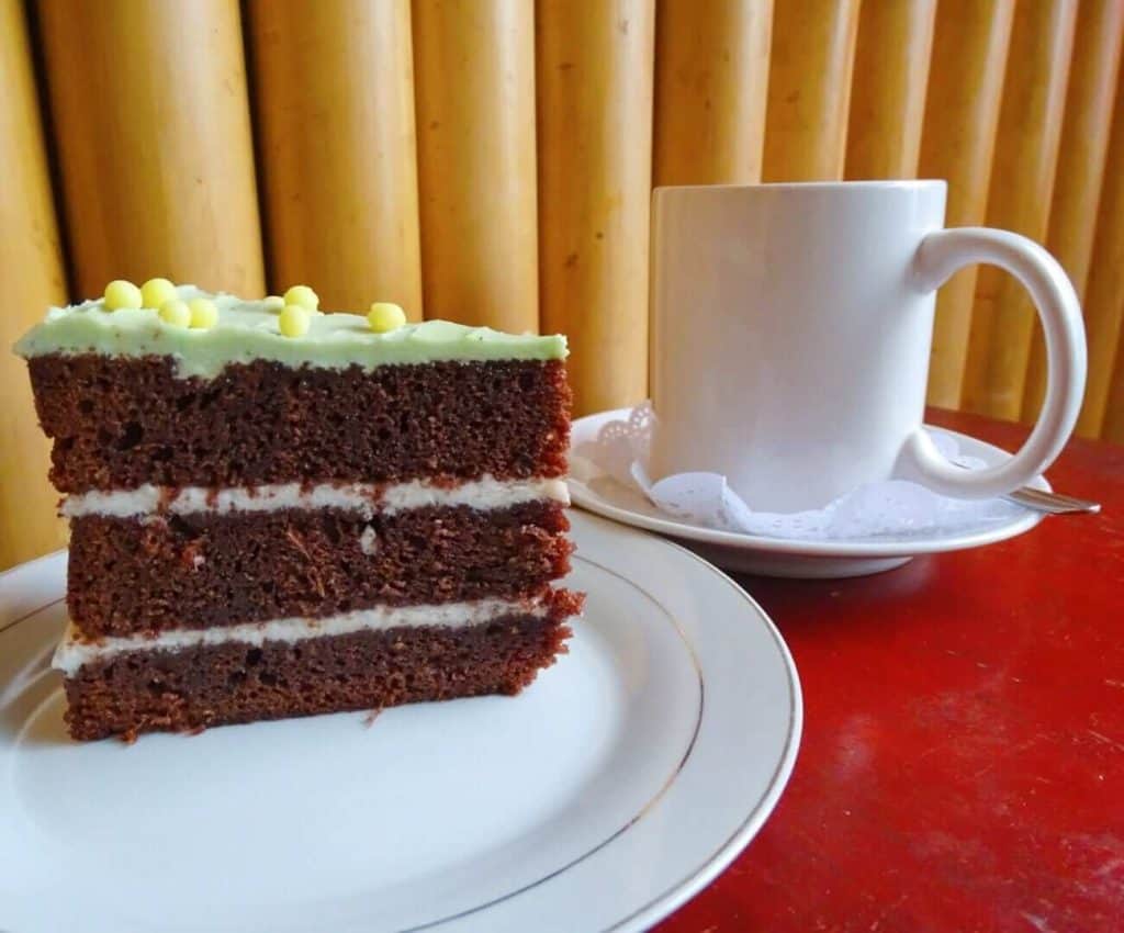 Matcha cake and vegan coffee at Sawobali Cake and Coffee Shop Ubud