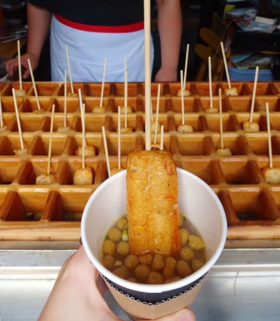 Korean fish cake in soup at a food stall