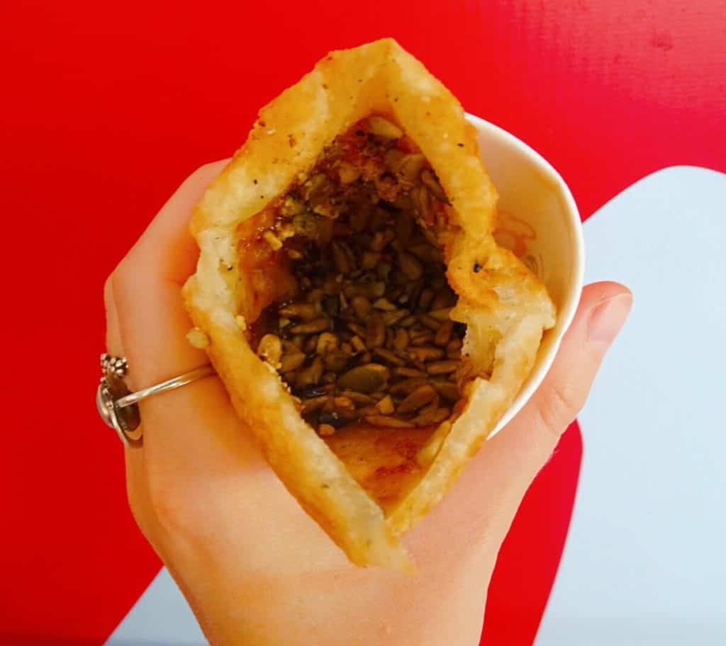 Hotteok fried dessert with seeds and honey inside