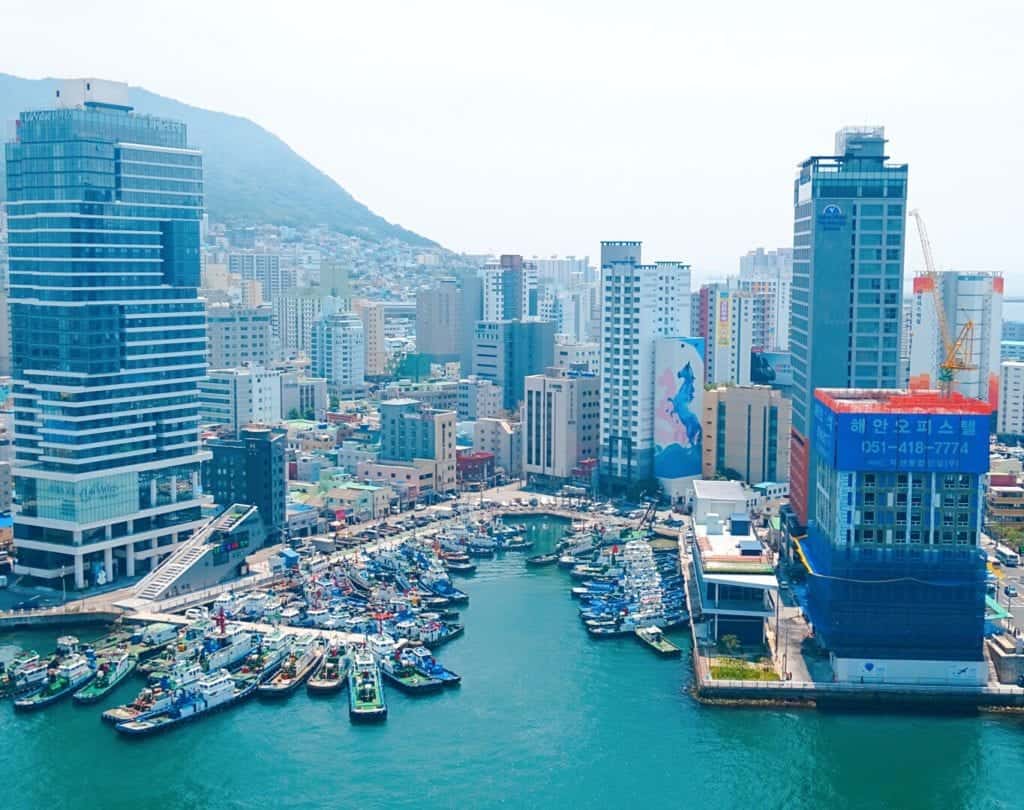 Skyscrapers around Busan harbour 