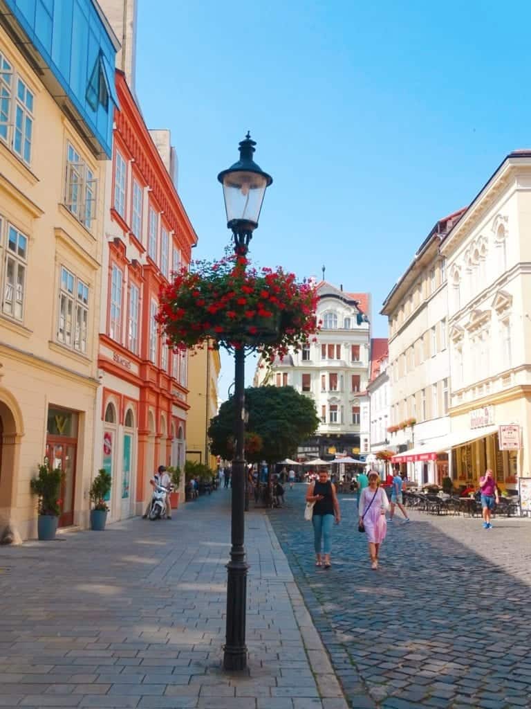 Lampost and sunny coloured houses Bratislava 