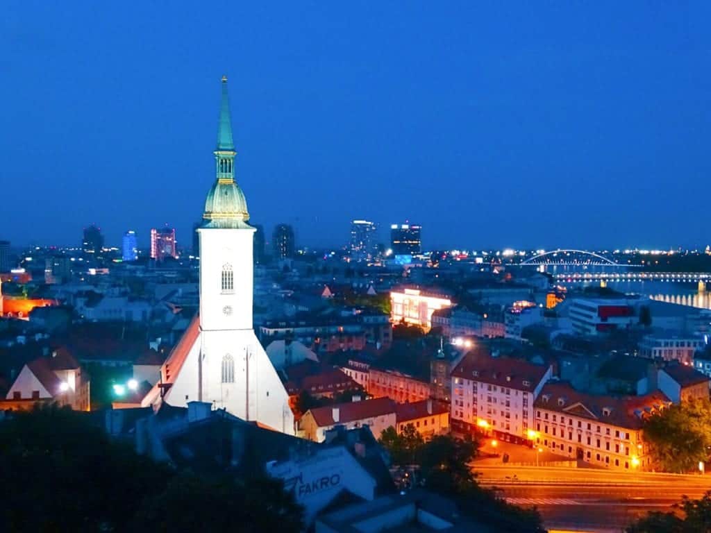 Panoramic night view of Bratislava