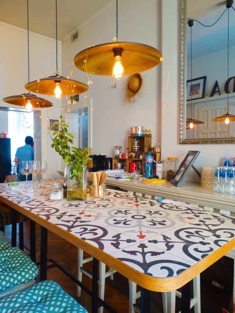 Mosaic table in stylish cafe Sofia Bulgaria 