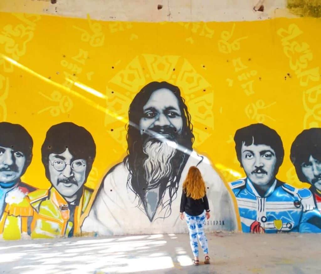 Yellow mural Beatles Ashram Rishikesh 