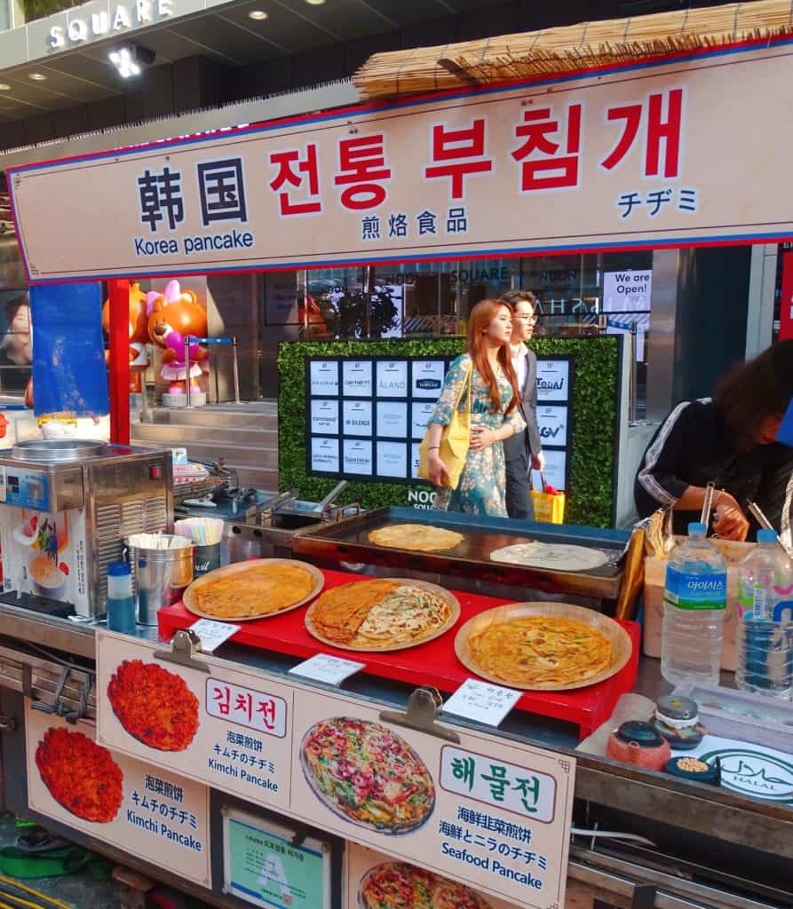 Korean pancake stand at Myeondong Night Market Seoul 