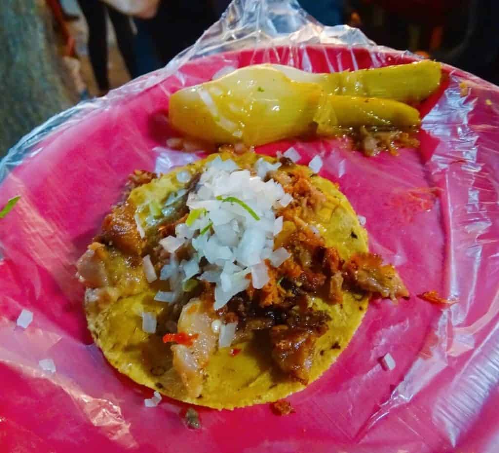 Taco served on a plastic plate in Mexico City