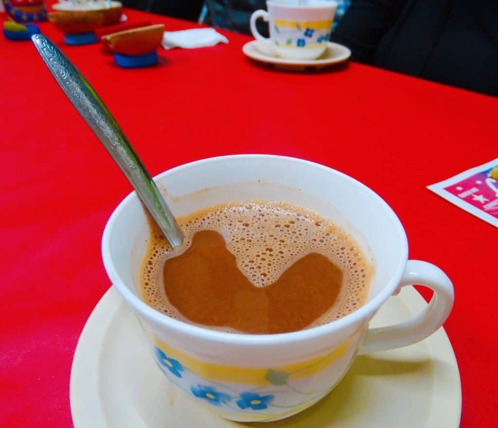 Oaxaca hot chocolate served in a white cup in Mexico City