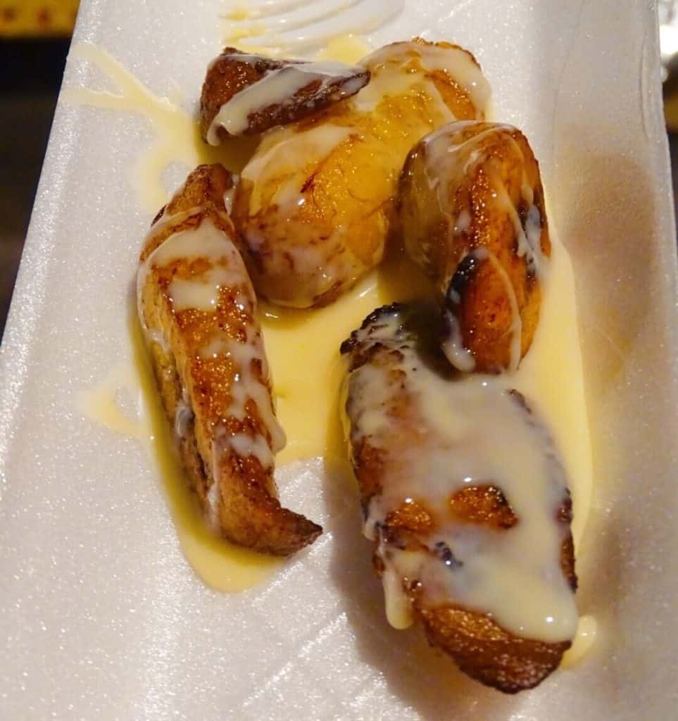 Fried banana with condensed milk in Mexico City