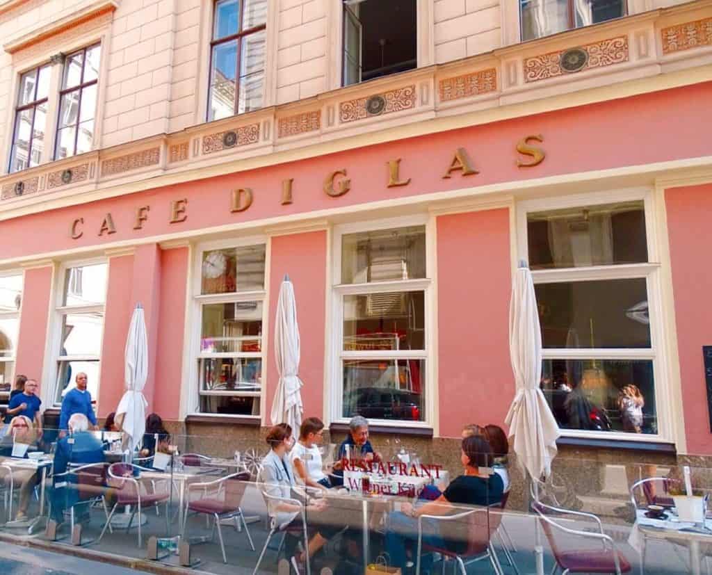 Pink facade of Cafe Diglas Vienna