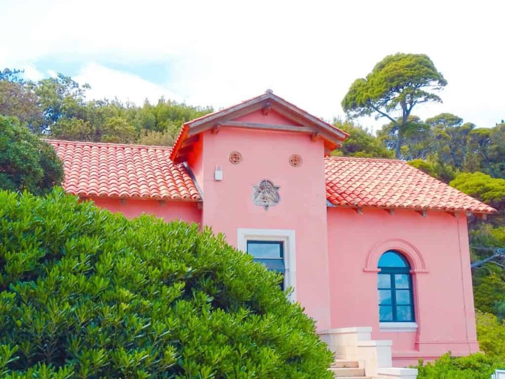 Pink building on Lokrum Island Croatia 
