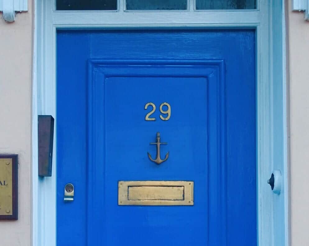 Blue door with anchor knocker Greenwich