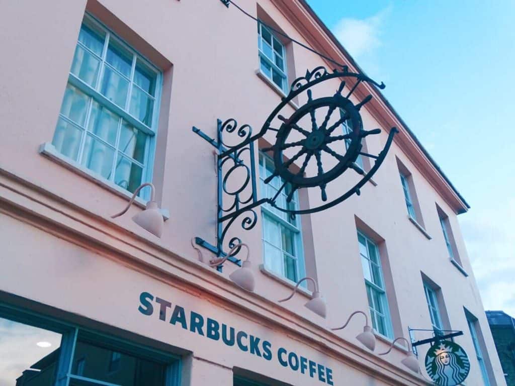 Boat wheel above Starbucks in Greenwich