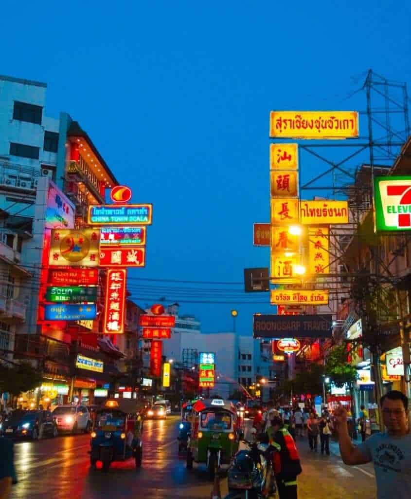 Bright lights of Yaowarat Road Chinatown Bangkok