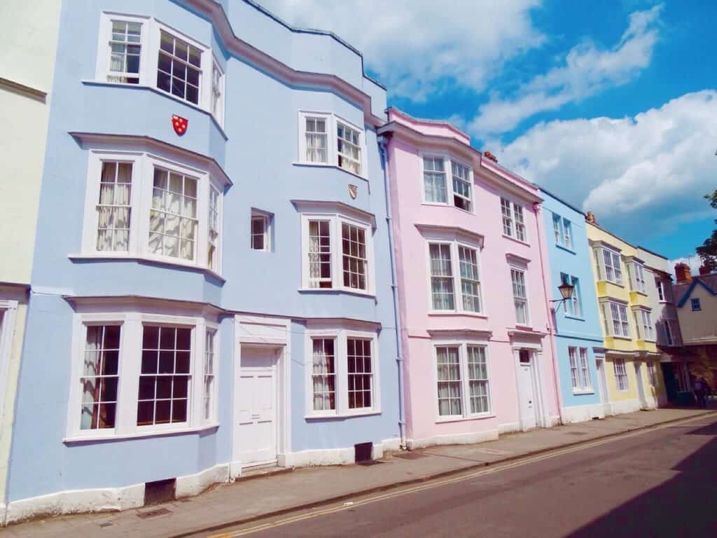 Colourful houses Holywell Street Oxford