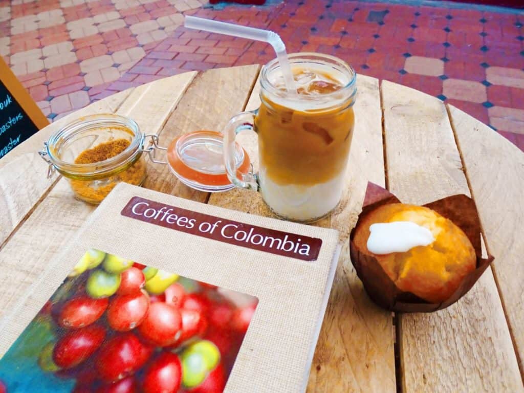 Iced coffee and muffin at Colombia Coffee Roasters Oxford