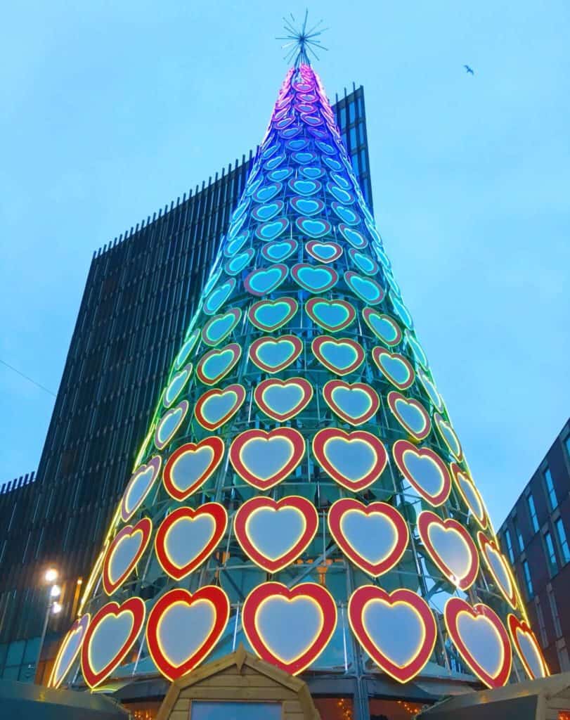 Giant Christmas tree in Liverpool winter