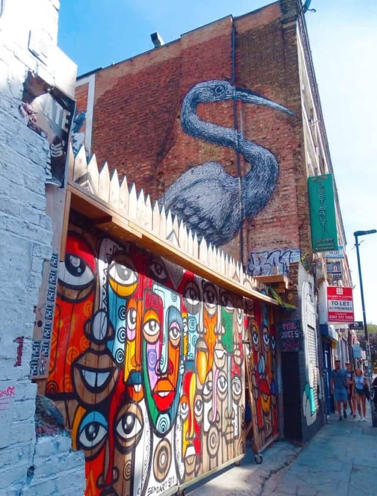 Street art showing giant bird Shoreditch