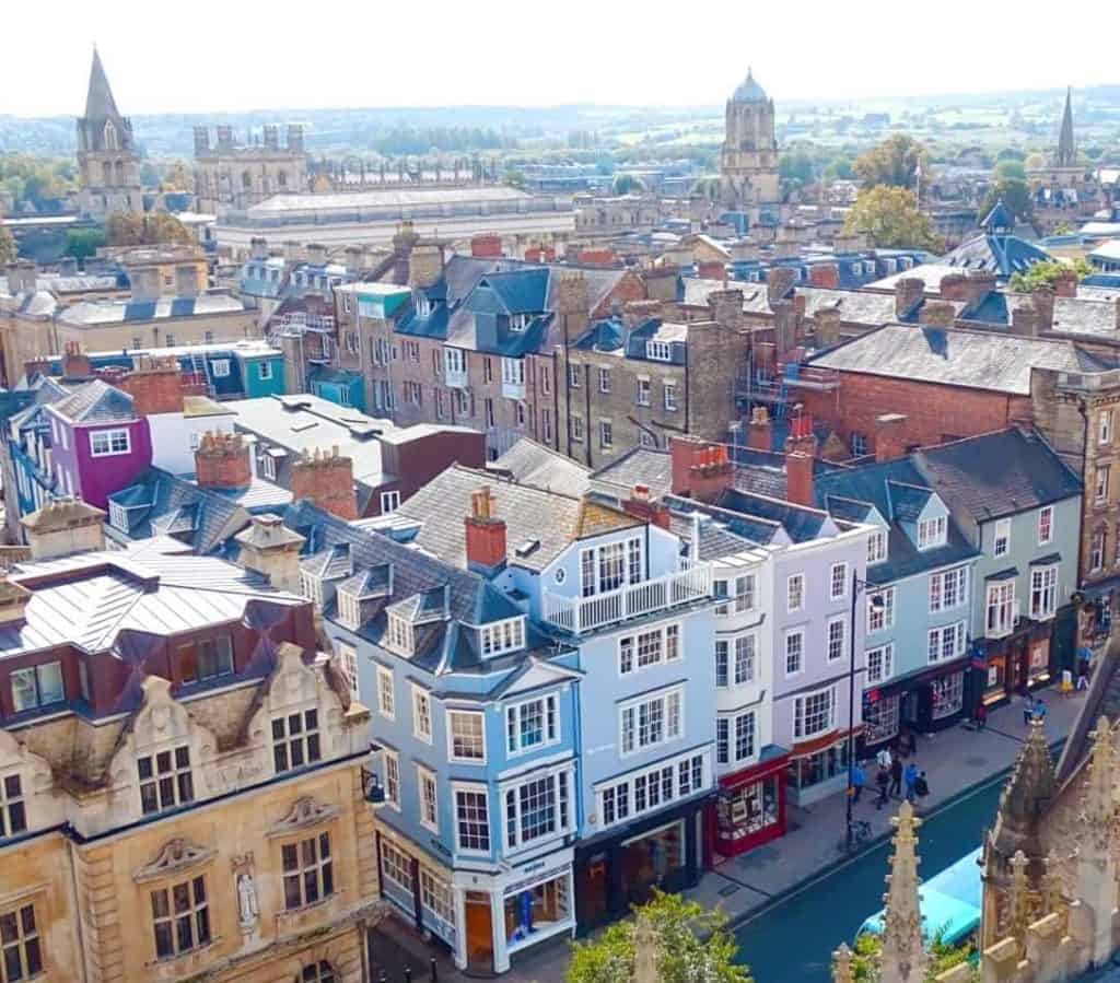 Colourful Oxford high street from above