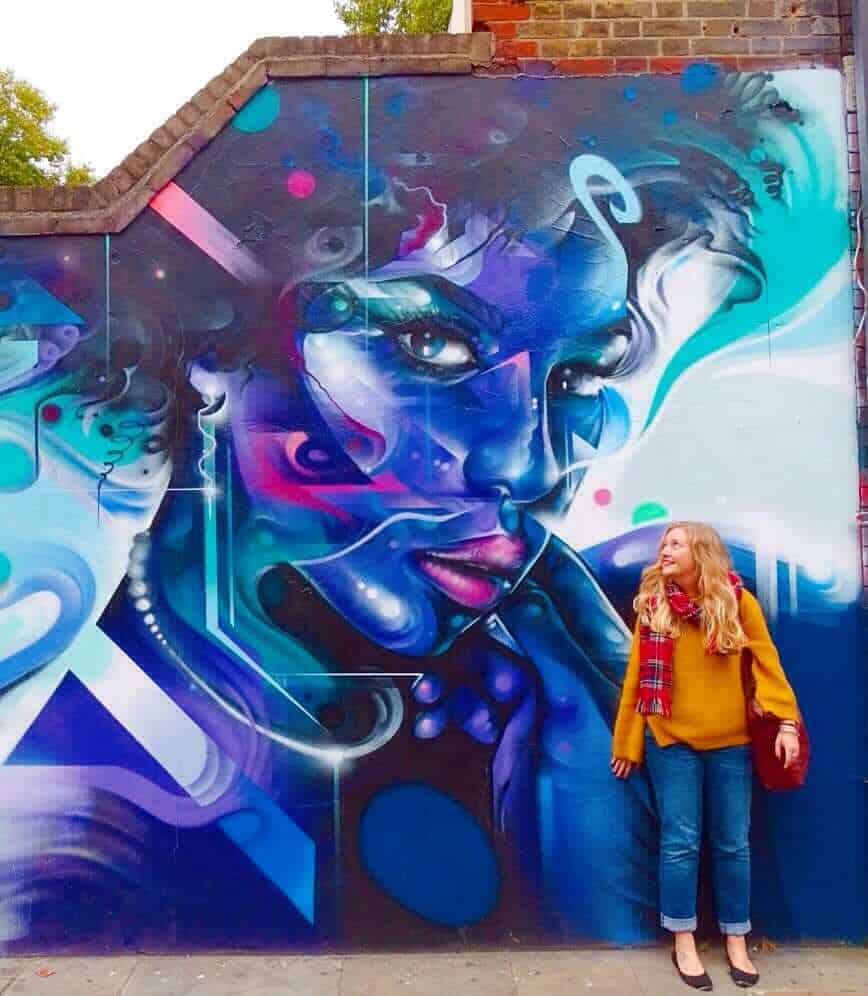 East London street art showing purple woman