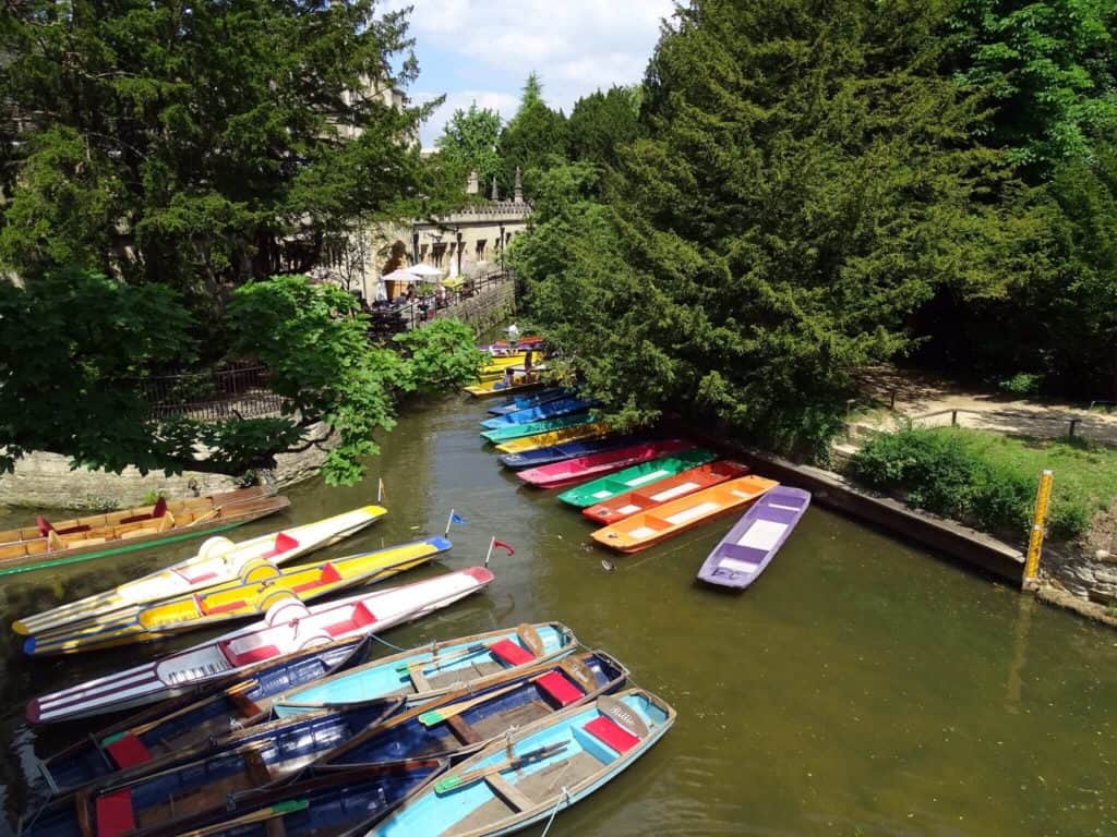 Brightly coloured punts Oxford 