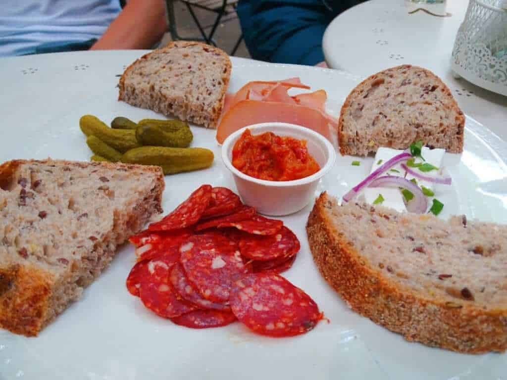 Platter of bread and cheese Bucharest Romania 