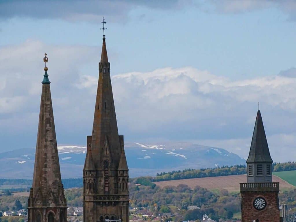 Snowy mountains from Inverness Castle
