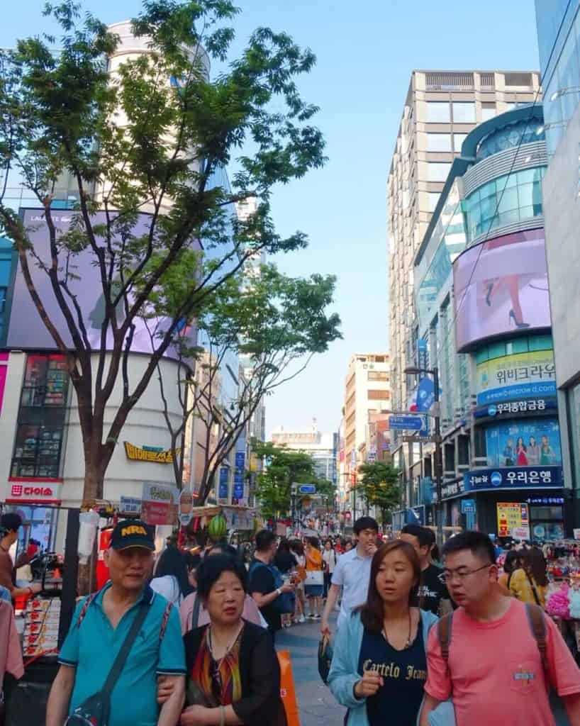 Busy street Myeondong Seoul bucket list