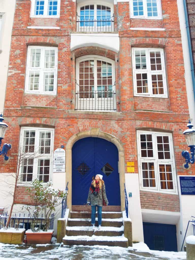 Old fashioned house with blue door Hamburg 