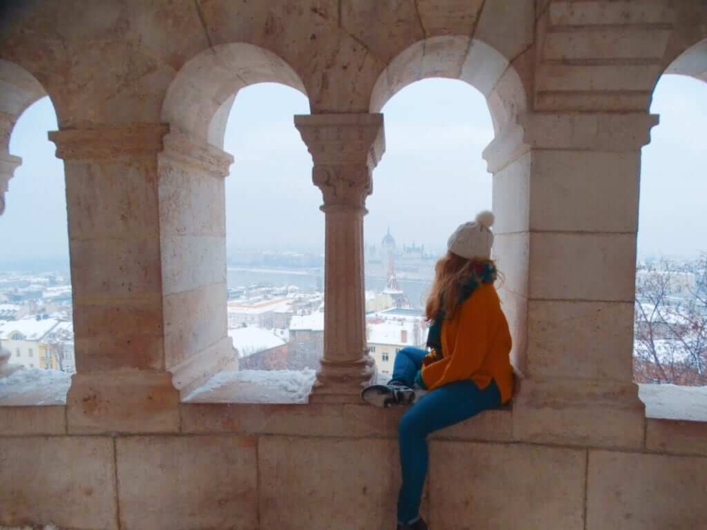 Girl looking out over Budapest