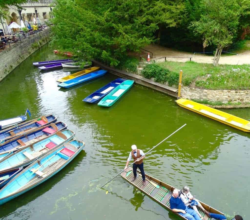 Colourful punts at Oxford Bridge