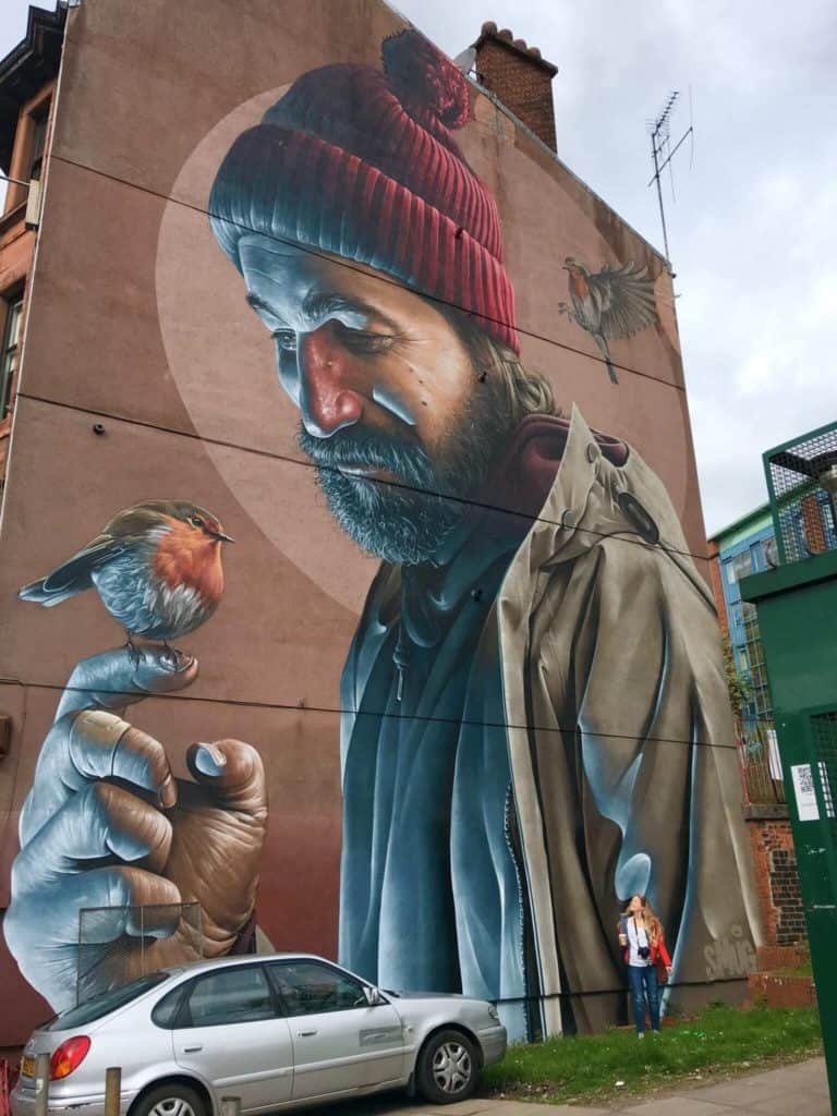Man and bird street art Glasgow 