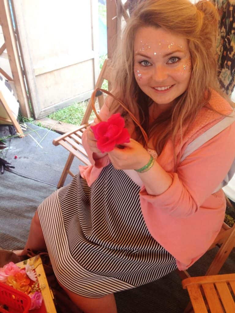 Flower garland making Glastonbury