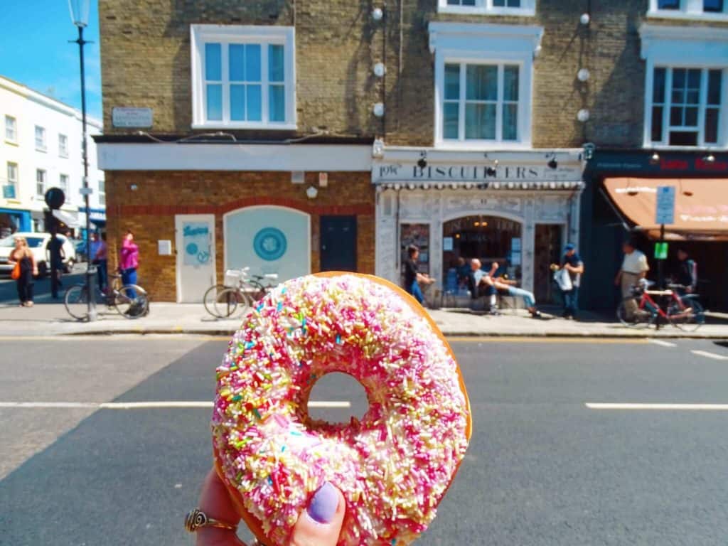 Pink doughnut Portobello Market London