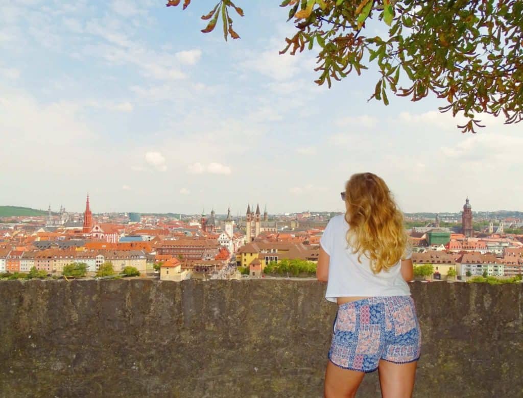 Girl looking out over view from Wurzburg Castle