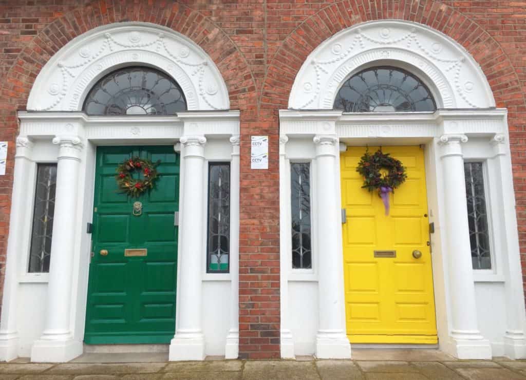 Yellow and green doors Merrion Square Dublin