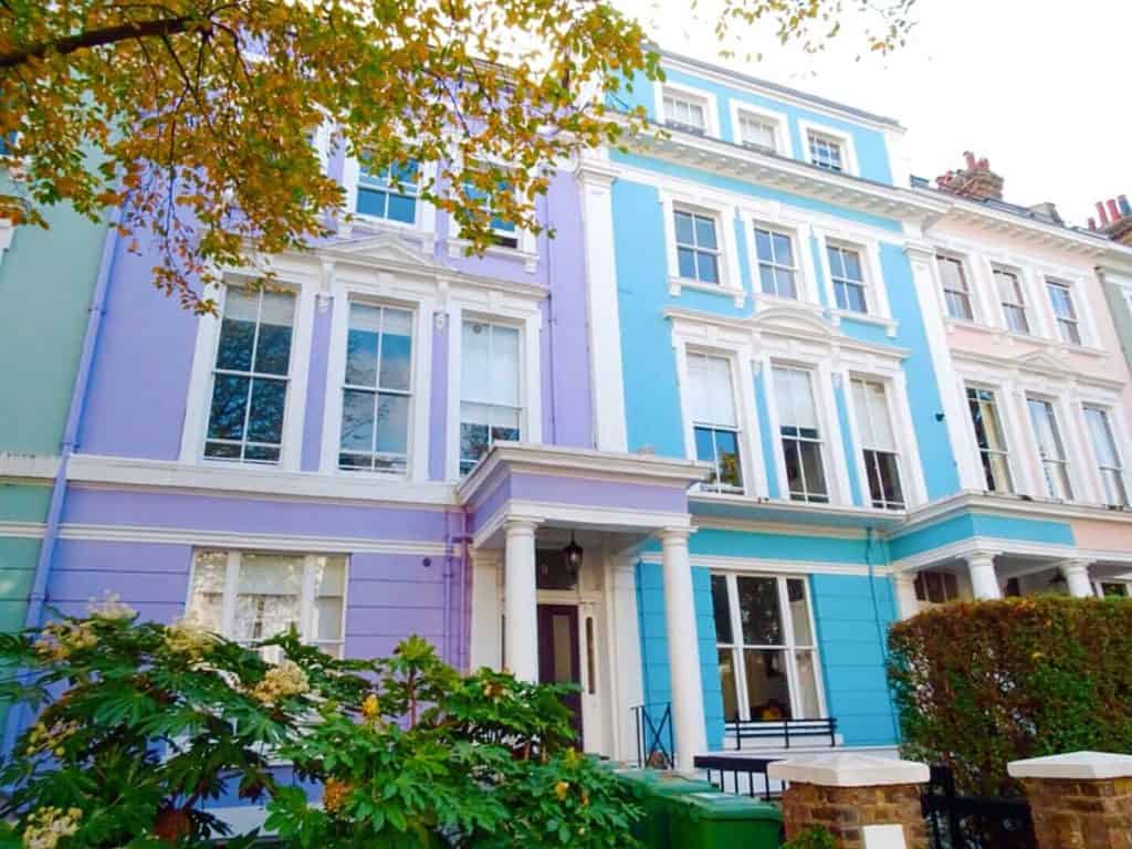 Pink and blue colourful houses Chalcot Square London