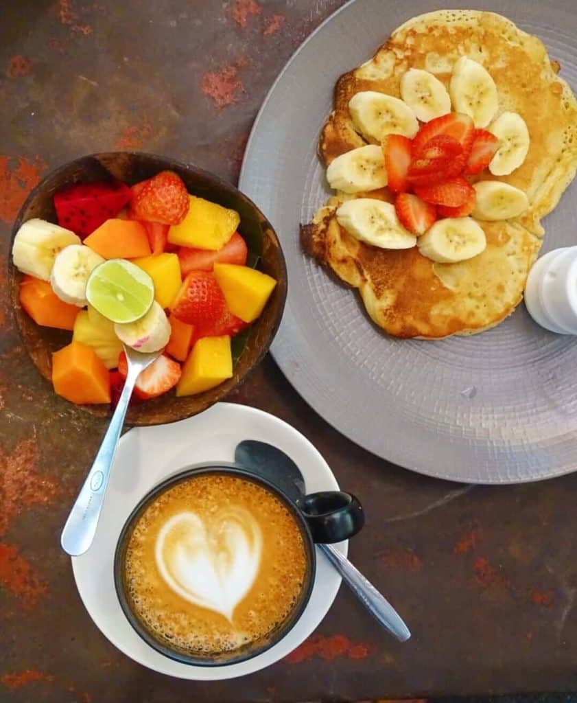 Fruit pancakes and coffee at Canteen