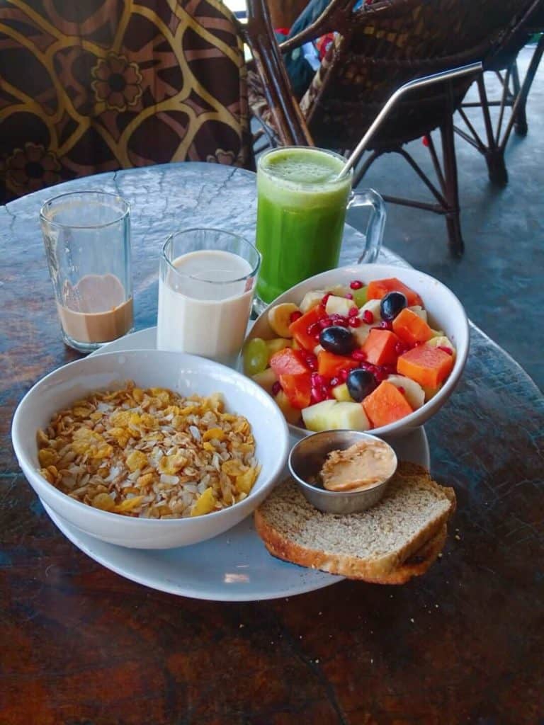 Fruit cereal and juice at Little Buddha are Rishikesh 