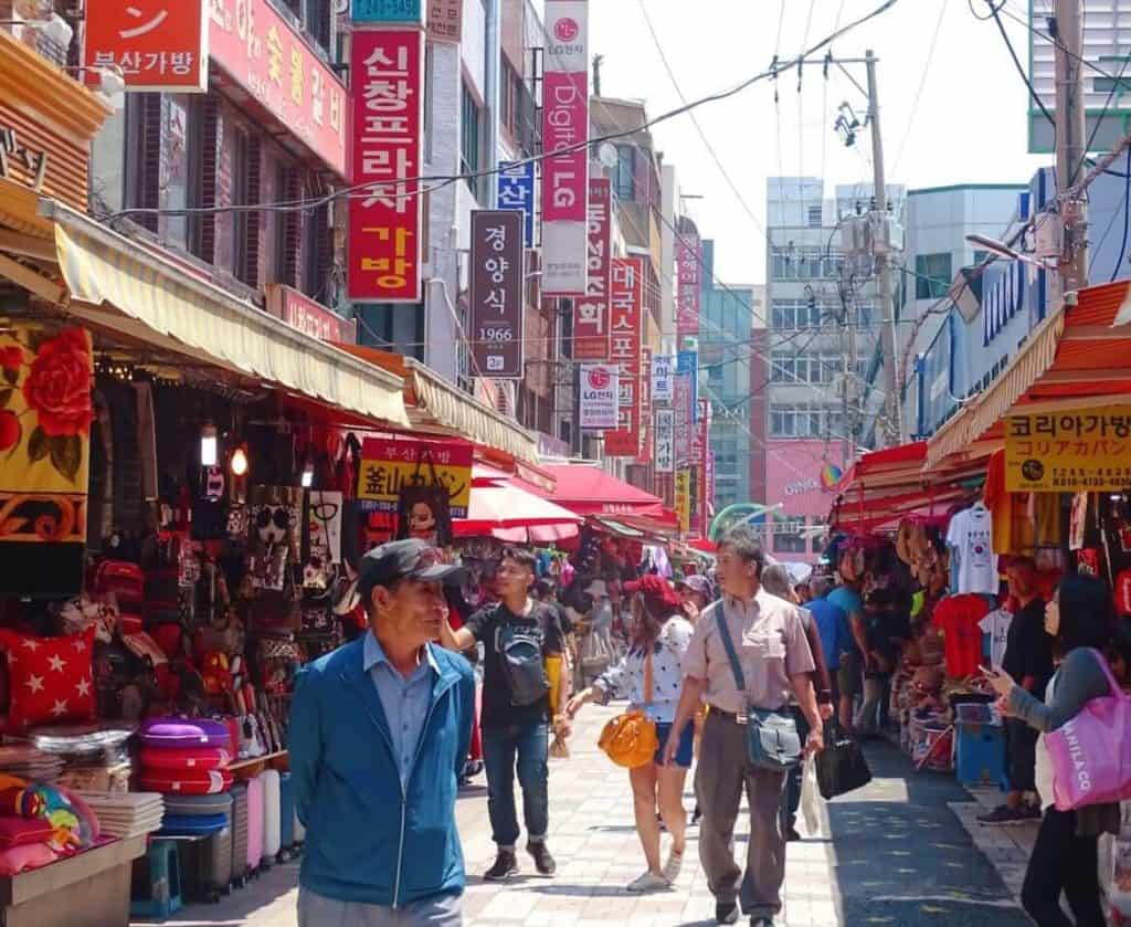 Busy streets of Nampo Busan South Korea 