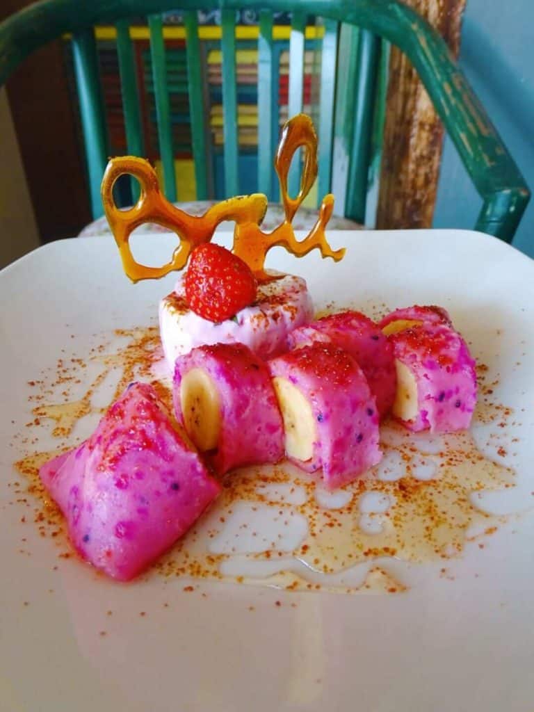 Pink banana dessert At 59 Cafe 