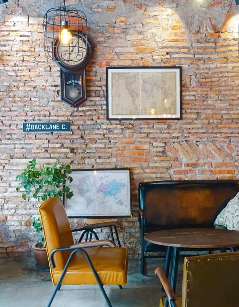 Brick wall at Backlane Coffee Melaka 