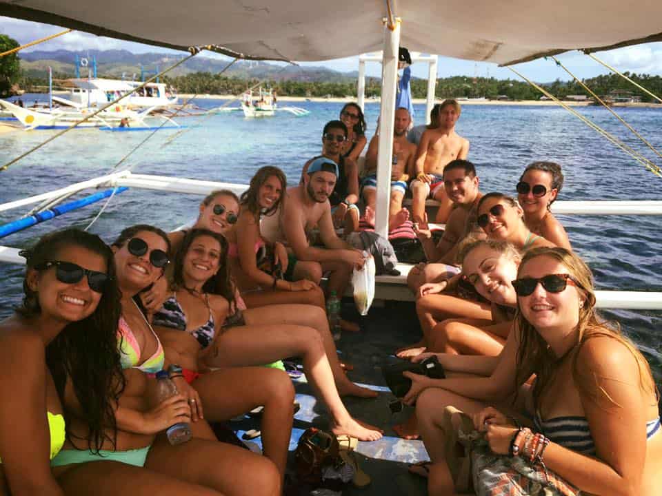 Group on boat Boracay famous Island philippines 