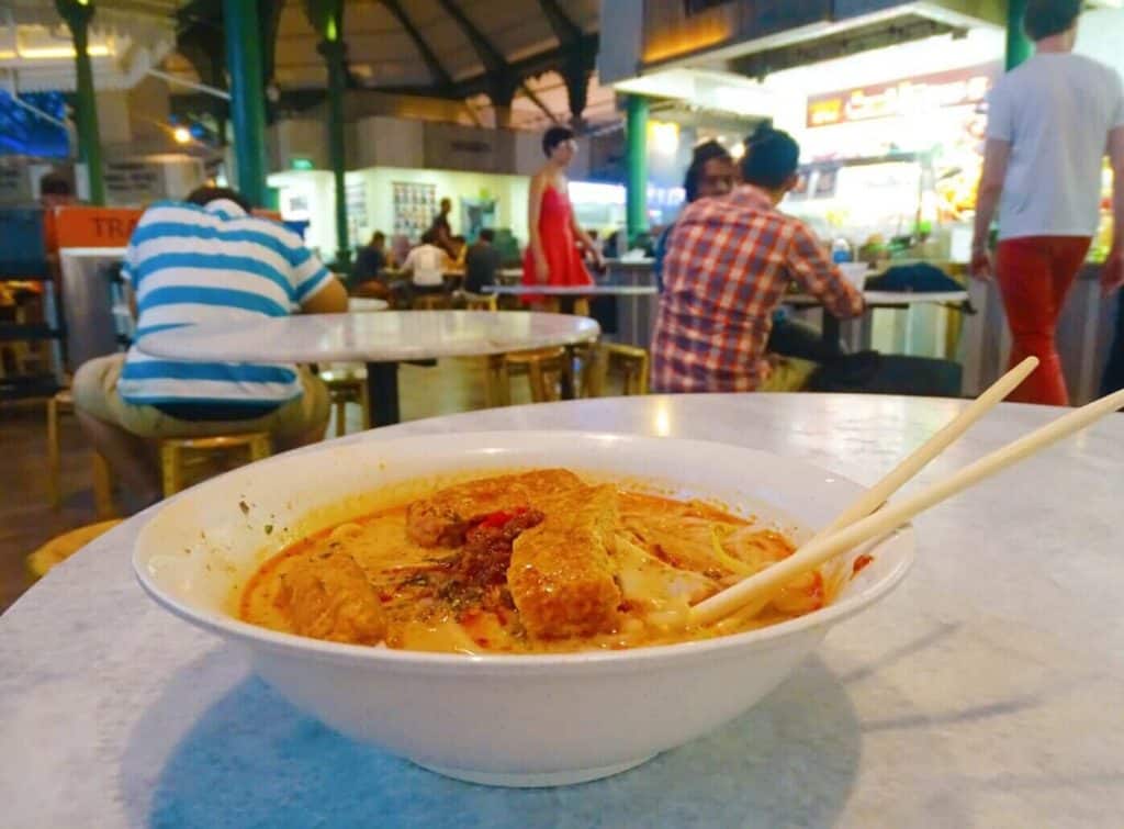 Laksa noodle soup Singapore food market