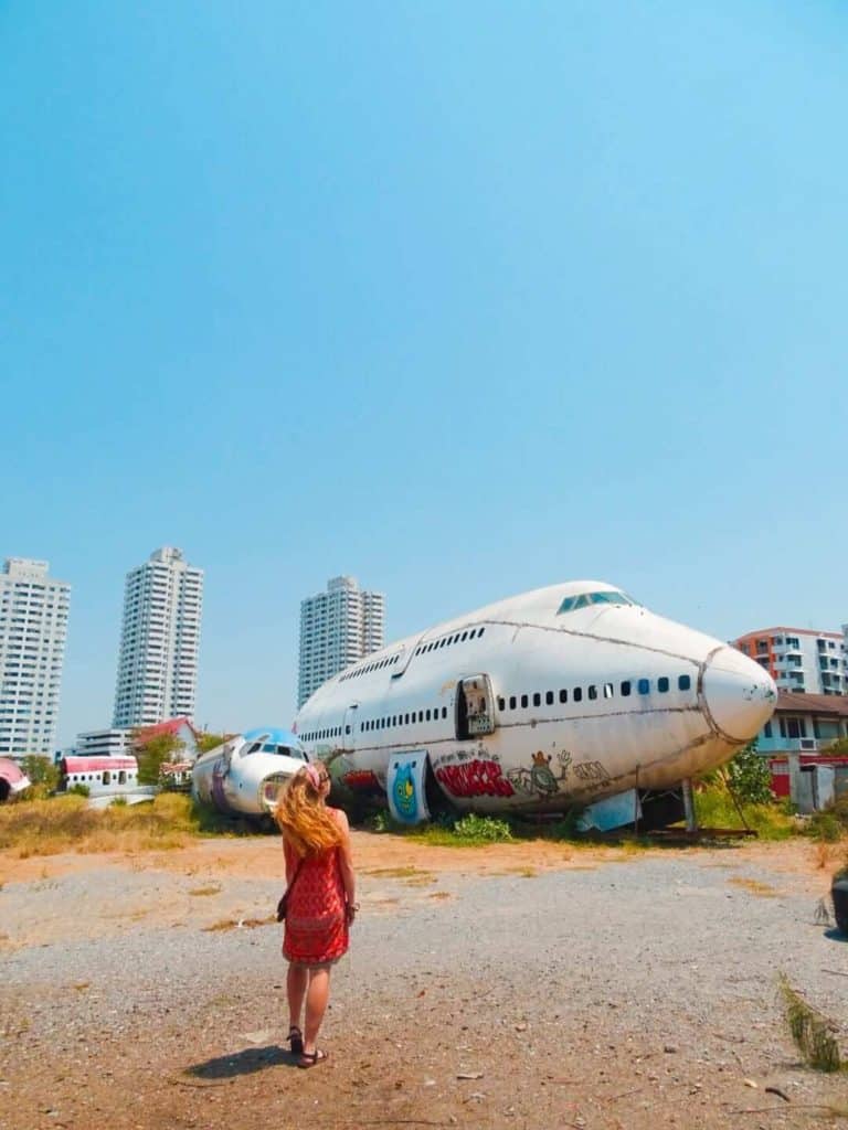 Skyscraper backdrop Bangkok Airplane Graveyard