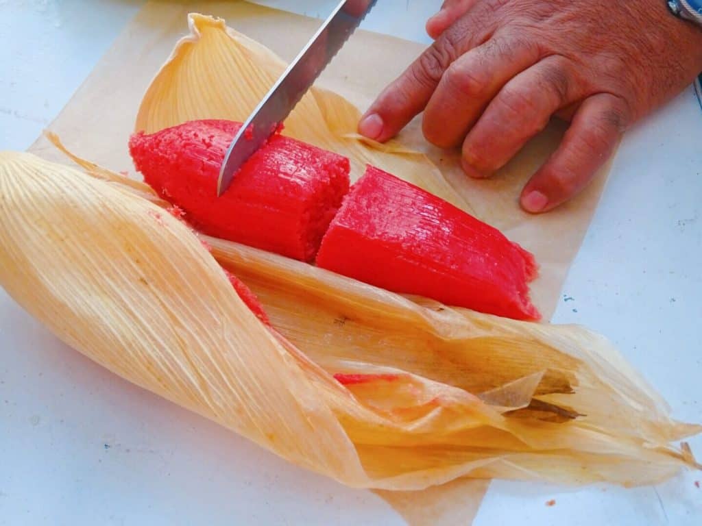 Pink tamale Aura Cocina Mexicana food tour